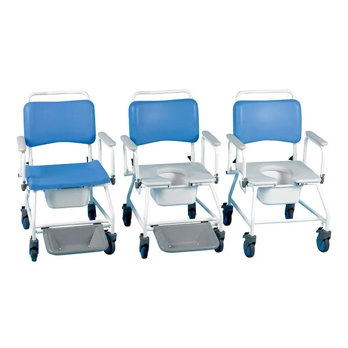 Mobile Folding Commode Chair with Lockable Wheels, Bucket, and Backrest