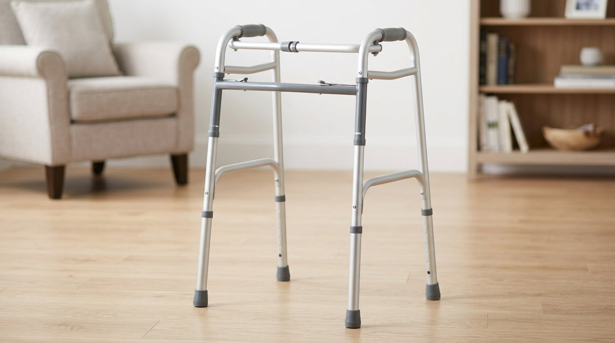 Lightweight Adjustable Aluminum Walking Frame/ Walker – Folding Mobility Aid with Non-Slip Rubber Tips