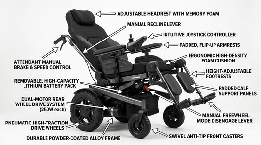 Reclining Electric Wheelchair – Heavy-Duty Motorized Power Chair with Dynamic Joystick & Adjustable Headrest