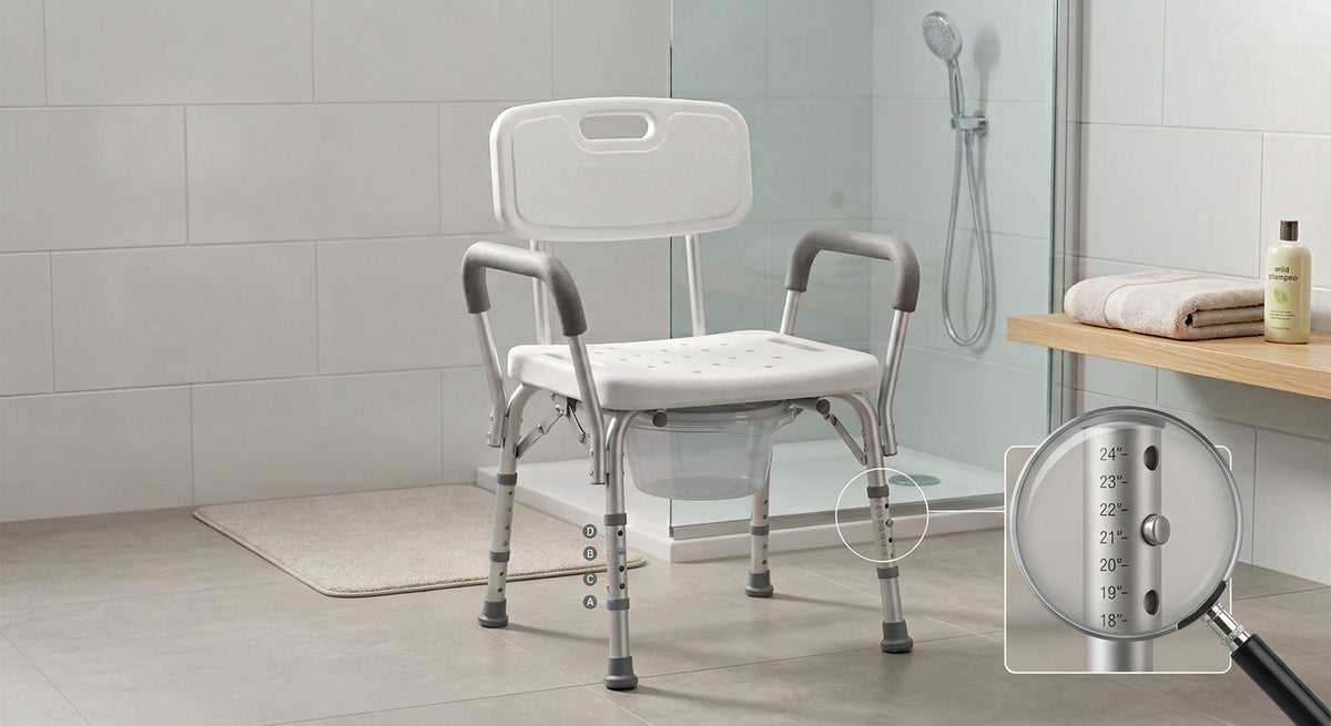 Height-Adjustable Medical Commode Chair – Ergonomic Toilet Safety Bench with Bucket