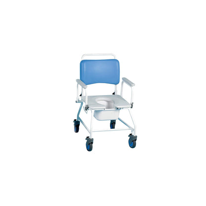 Mobile Folding Commode Chair with Lockable Wheels, Bucket, and Backrest