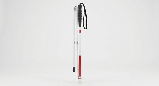 Folding Blind Cane for Visually Impaired – Reflective White & Red Aluminum Walking Stick