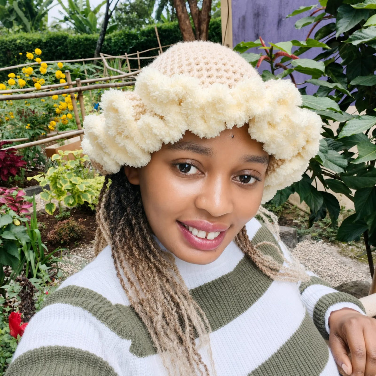 Fluffy Crochet Ruffle Hat – Soft & Stylish | Sir James Care Homes (KSh 1,700)