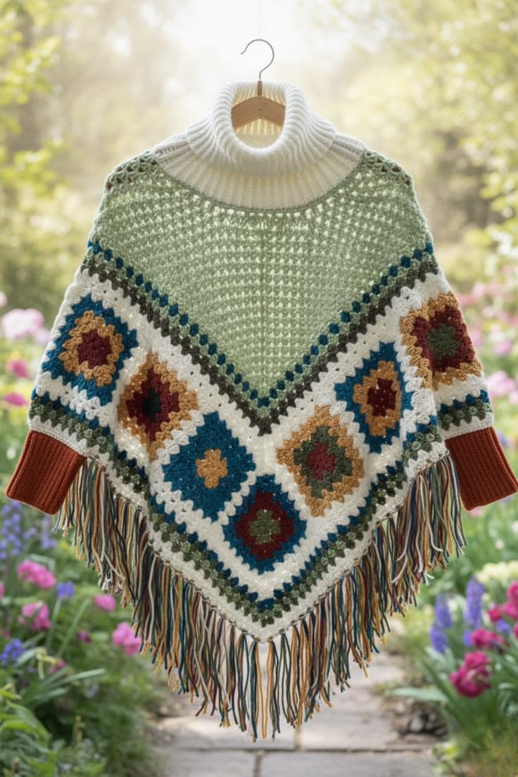 Women’s Granny Square Crochet Poncho Kenya – Cozy & Stylish (KSh 2,500)