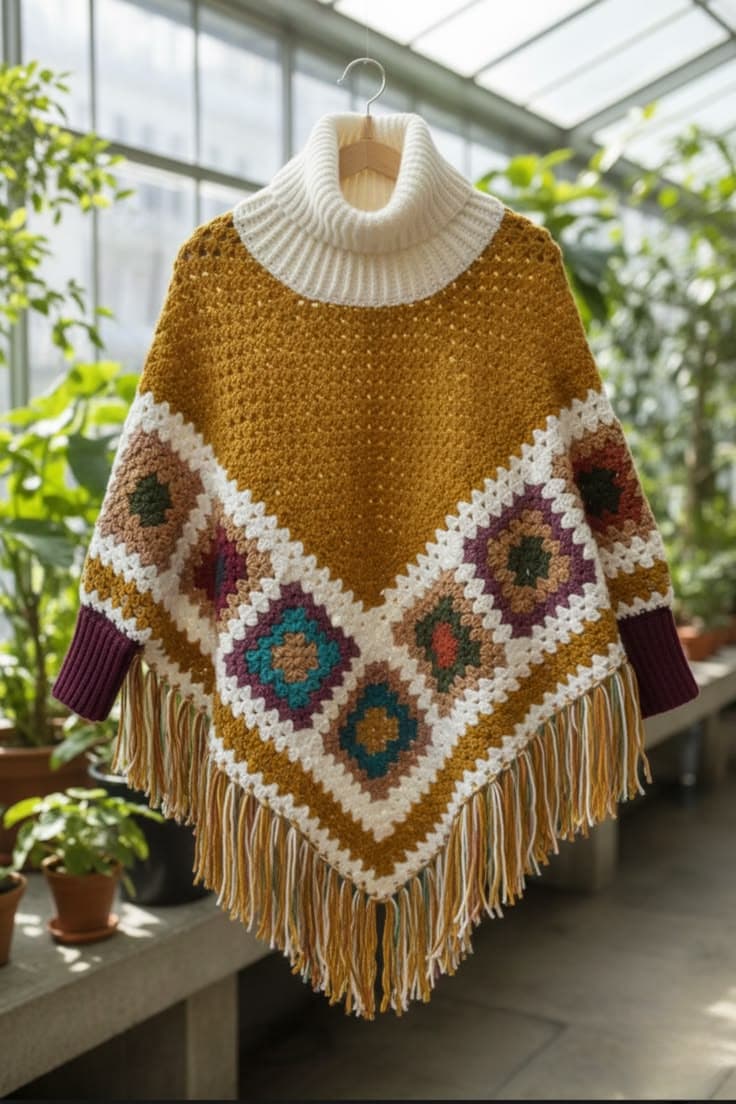 Women’s Granny Square Crochet Poncho Kenya – Cozy & Stylish (KSh 2,500)